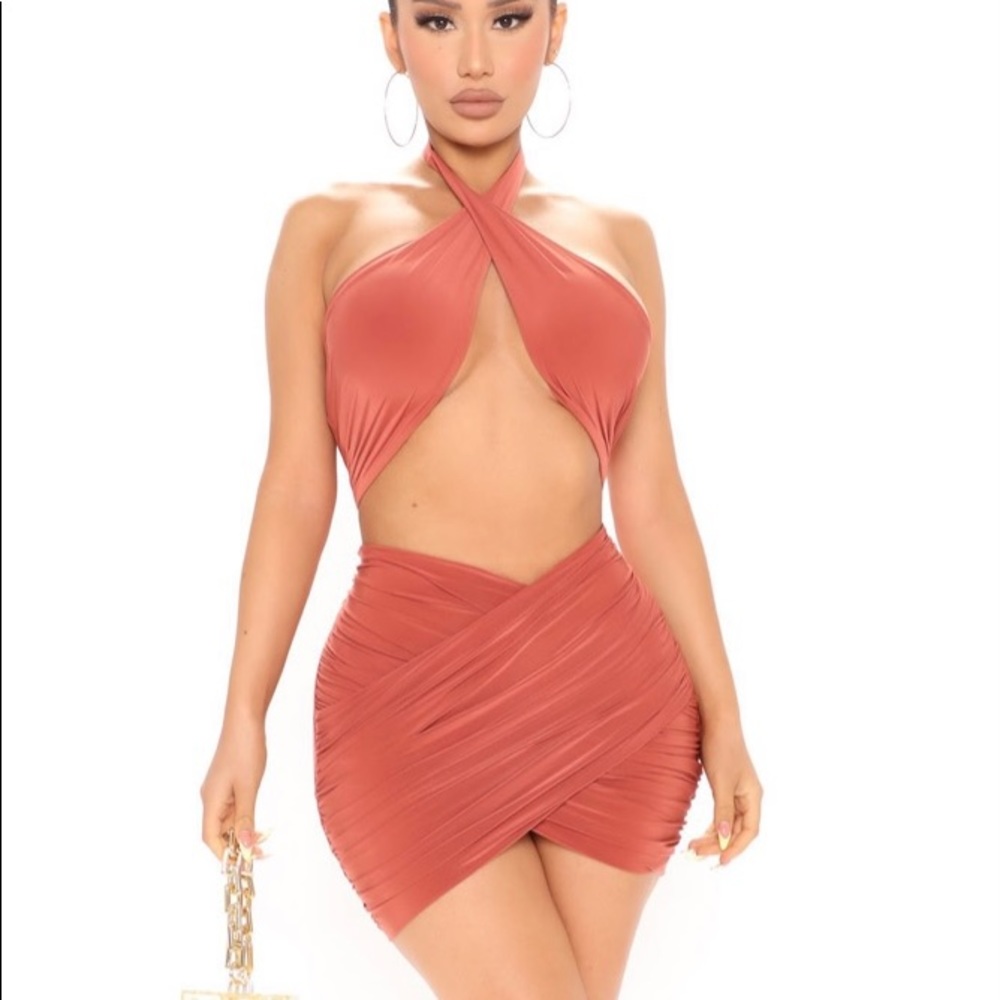 Rust color mini dress